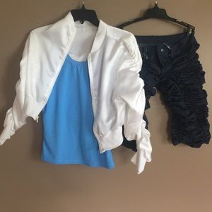 DanceGalaxy costume white jacket/blue tank/pant